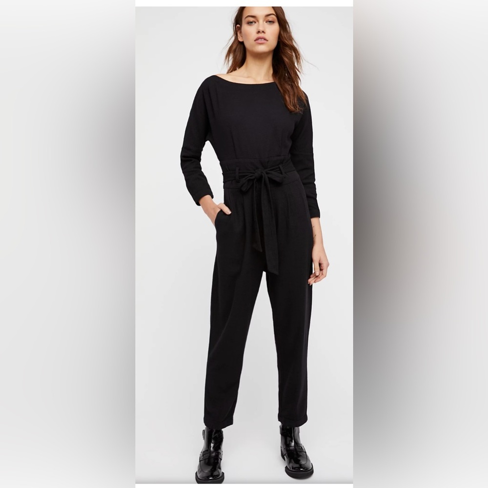 Free People black biffy‎ belted one piece jump suit 0